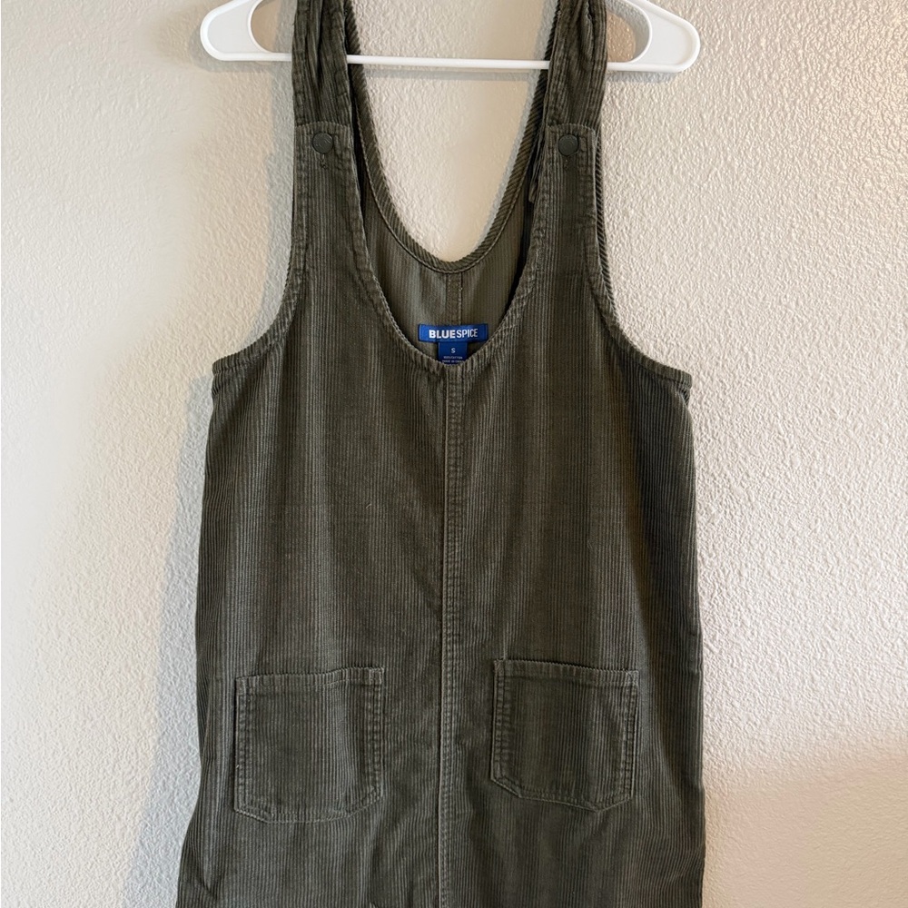Green Corduroy Overall Dress